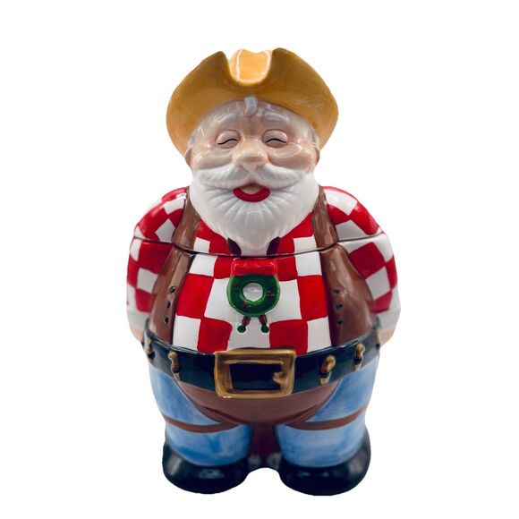 Christmas Musical Cookie Jar Cowboy Santa Claus Plays Jingle Bells Holiday Decor - Picture 1 of 13